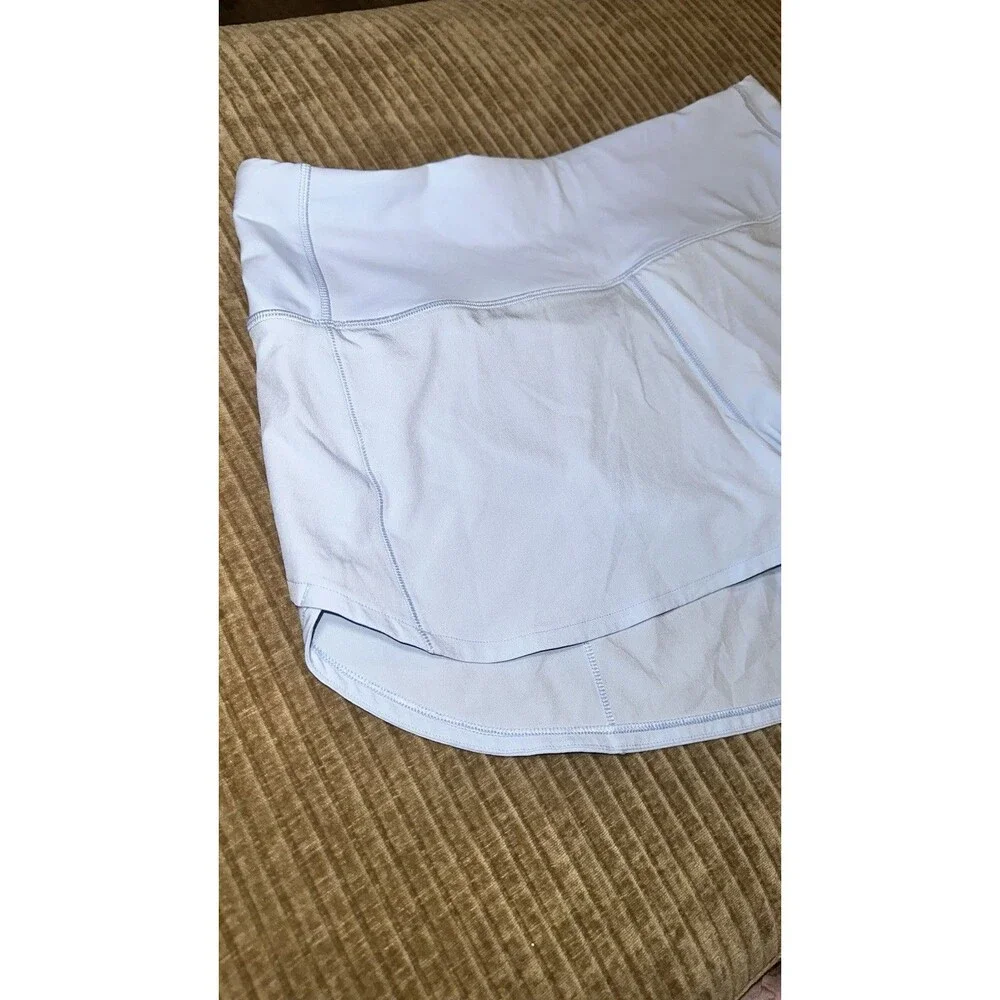 Lululemon Speed Up High-Rise Lined Powder Blue Shorts Zippered Back Pocket Sz 10